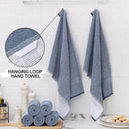 Homaxy Premium Kitchen Towels(18”x 28”, 12 Pack), Large Cotton Kitchen Hand Towels, Flat and Terry Dish Towels, 380 GSM Highly Absorbent Tea Towel Set with Hanging Loop, Navy Blue