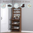 BORNOON Shoe Cabinet with 3 Flip Drawers & Coat Rack, Narrow Hidden Shoe Storage Cabinet, 2-in-1 Hall Tree Slim Freestanding Shoe Rack Organizer for Entryway, Hallway, and Living Room