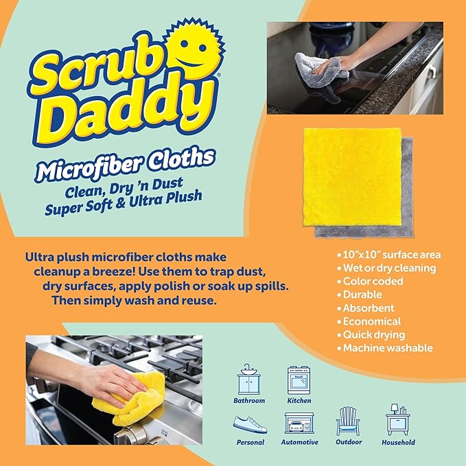 Scrub Daddy Household Cleaning Supplies - The Microfiber BBQ Bundle - Includes 2 Microfiber Towels, 1 Grill Brush & PowerPaste Cleaning Paste with 1 Scrub Mommy Sponge