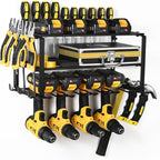 Power Tool Organizer Wall Mount,battery storage rack,Heavy Duty Iron Material, Garage & Workshop Tool Organizer Storage,150Lbs Load 3 Layers Storage Rack with 4 Drill Holders for Drills Cordless Tools