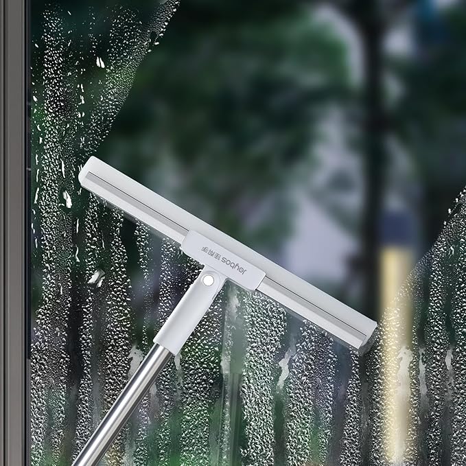 JOYBOS Rubber Squeegee for Floor, 50'' Long Handle Floor Squeegee Broom, Silicone Broom for Pet Hair Remover, Magic Broom Sweeper Window Squeegee for Floor, Tile, Grout, Brick, Decks, Garages,Basement