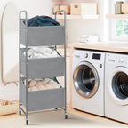STO STO 3-Tier Vertical Rolling Laundry Hamper with Removable Bags, 120L Stackable Laundry Sorter Basket, Clothes Hamper with Wheels for Small Spaces, Closet, Bedroom, Bathroom, Laundry Room, Gray