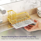 SWTYMIKI Sink Caddy Kitchen Sink Organizer with Detachable Brush Holder, Stainless Steel Sponge Holder with Removable Drip Tray Sponge Caddy for Kitchen Countertop, Gold