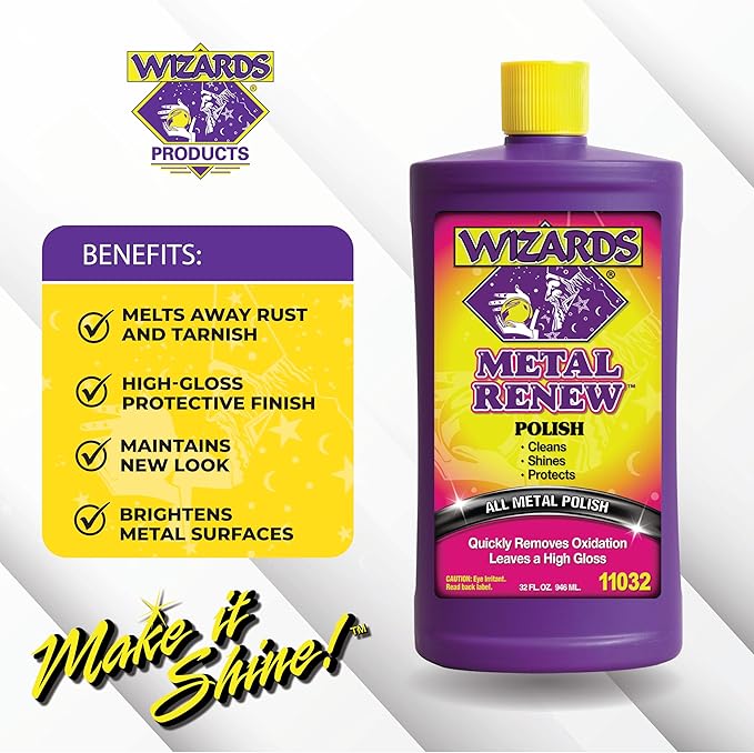 Wizards Metal Polish Cream Metal Renew - Cleans, Shines and Protects All Metals - Cream Fast-Cut Polish and Stainless Steel Cleaner - High Gloss Metal Polish - 32 oz