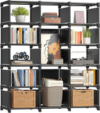 REIBII Book Shelf, 13 Cube Storage Organizer, DIY Tall Bookcase for Bedroom, Office, Living Room, 12" D x 47.24" W x 59.05" H, Black