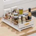 Under Sink Organizer, Single Tier Metal Pull Out Sliding Drawer Shelf for Kitchen Bathroom Cabinet Storage, Sturdy Rack – White