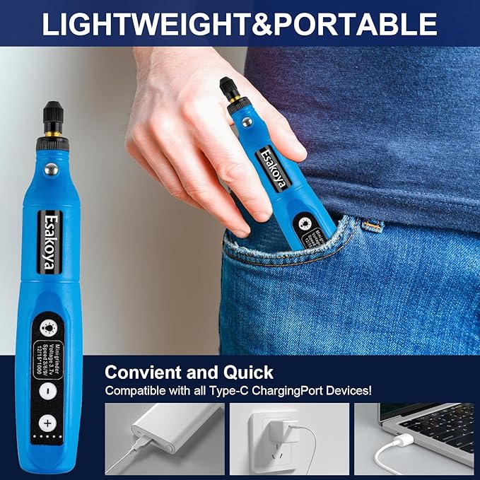 Cordless Rotary Tool, 5-Speed Mini Rotary Tool Kit with 75 Accessories, Multi-Purpose 3.7V Type-C Charging Rotary Tool for Engraving, Sanding, Polishing, Drilling, Grinding, Small DIY Crafts