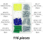 HASWARE Plastic Drywall Wall Anchors Screw Assortment Kit 116PCS-Includes 4 Different Size Anchors and Screws,Wall Plug Bolts Expansion Bolt for Wallboard Concrete Pciture Hanging