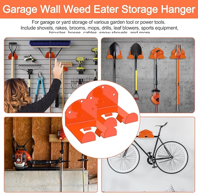 2 Pack Garage Organizer Trimmer Rack, Heavy-Duty Wall Mount Hanger for Grass Trimmer, Weed Eater & Power Tools