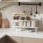 Expandable Spice Rack & Kitchen Cabinet Organizer - Stackable, Adjustable Shelves for Cabinets, Countertops, Cupboards & Pantries(1 Pack/Large/White)