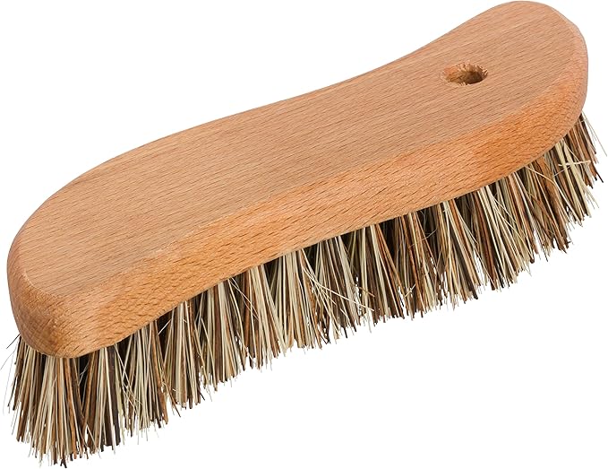 REDECKER S-Shaped Union Fiber Scrub Brush with Oiled Beechwood Handle, 8-1/4 inches, S-Shaped Easily Reaches Corners, Made in Germany - Wood Scrub Brush - Wooden Cleaning Brush