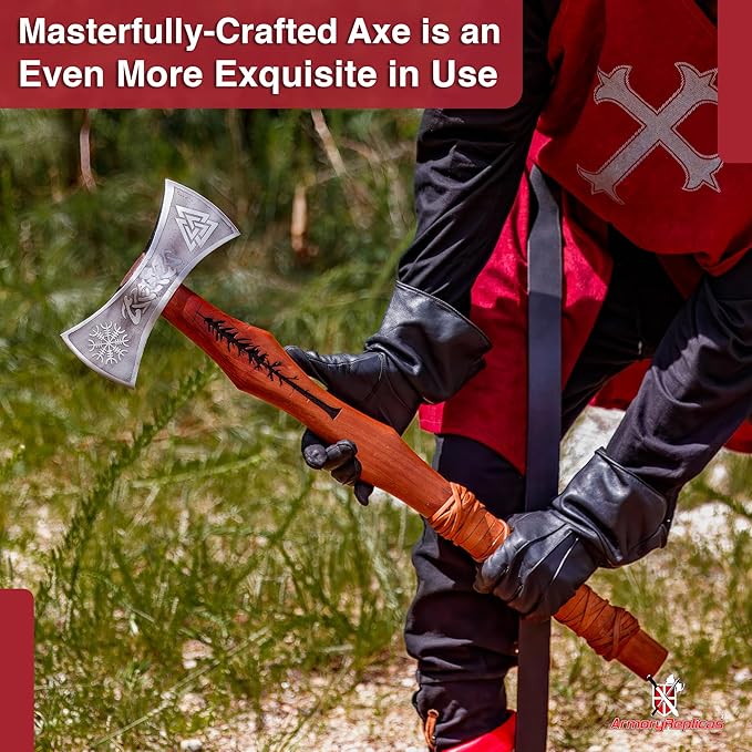 Armory Replicas™ Viking Raider Double Bitted War Axe - Hand Crafted Tempered Carbon Steel Norse Inspired Battle Axe w/Genuine Leather Sheath