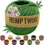 Hemp Twine for Gardening - Twine for Crafts - Organic Natural Hemp String for Jewelry Making - Strong Durable Cord for Decoration, Macrame + Cooking - 1MM, 100G/430 Ft. - 20 lb. Test Strength - Green