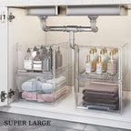 3 Pack Large Stackable Storage Drawers, Clear Plastic Drawer Organizer, Under Sink Cabinet Drawers, Pantry Organizers and Storage Drawer for Makeup, Bathroom, Kitchen, Office