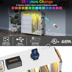 Dresser for Bedroom with Clothes Rack Side Pockets White 5 Drawers Dresser with Charging Station LED Lights Sturdy Steel Frame Wood Top Organizer Unit for Nursery Hallway Closet