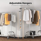 HOKEEPER Clothing Racks Heavy Duty Clothes Rack Adjustable Garment Rack for Hanging Clothes, Portable Coat Rack with Lockable Wheels, for Bedroom, Laundry, Balcony, Living Room 68.89''H*70.86''W*20"D