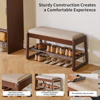 Solid Wood Shoe Bench with Cushion, 2 Tiers Wood Shoe Bench with Flip-Top Storage, 31.5in Shoe Rack for Entryway, Hallway, Walnut Color YD-WD061B