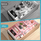 10 PCS Drawer Organizer Set, 4 Size Makeup Drawer Divider Organizer With Non-Slip Pads, Interlocking Plastic Storage Bins for Office,Jewelry Vanity,Gadgets, Bathroom,Kitchen, Pink