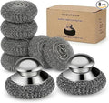 Steel Wool Scrubber, 8-Pack Stainless Steel Scrubber Pads with Handle - The Ultimate Scouring Solution for Rust, Stubborn Messes on Cookware, Grill, Oven & Kitchen Sinks