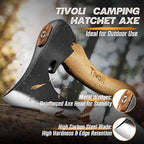 Tivoli Camping Hatchet Axe with Sheath – 16.5" High Carbon Steel Axe with Beech Wood Handle – Bushcraft Hatchet & Wood Splitting Axes for Gardening, Carving, Outdoor Adventures – Gift for Men