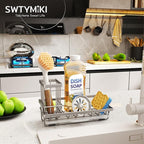 SWTYMIKI Sink Caddy Sponge Holder - Kitchen Sink Organizer with High Brush Holder for Countertop to Hold Dish Soaps and Sponges, Stainless Steel, Sand Nickel