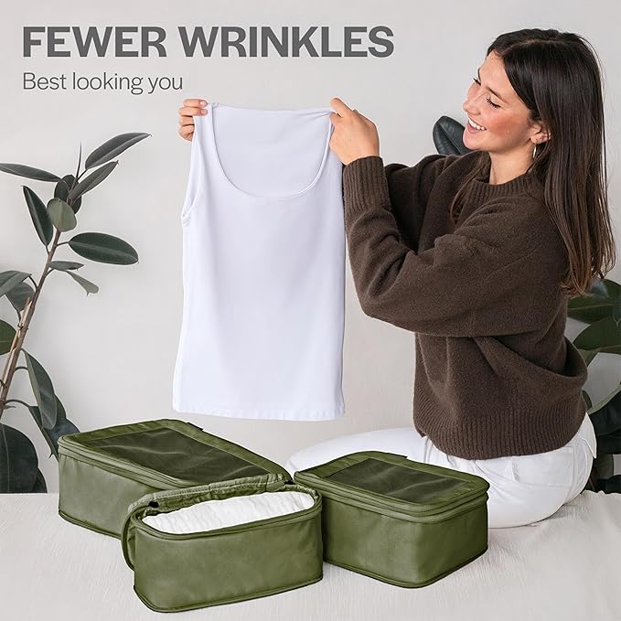 Compression Packing Cubes for Travel - Luggage Organizer Bags - Double Zipper Packing Cubes for Suitcases (6-Pack, Olive)