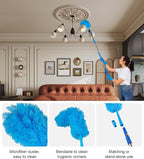 Window Squeegee Cleaner with 4 Stainless Steel Extension Poles,Long Reach to 58inch, Scrubber, Glass Scraper, Bendable Duster, 2 Scrubber Cloth for Window, Car, Professional Cleaning Kit