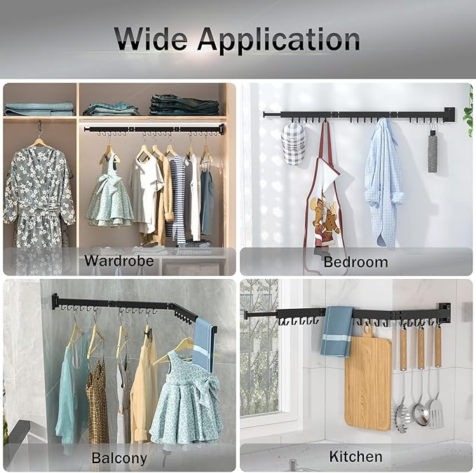 Clothes Drying Rack Wall Mounted,Extending Laundry Rack Wall Mount,Collapsible Drying Racks for Laundry,Clothes Racks for Hanging Clothes,Laundry Room Organization