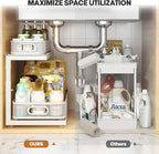 2-Pack 21.3 IN Depth Under Sink Organizer With Next-Gen Ball-Bearing Slides,Sophisticated Mesh 2-Tier Pull Out Shelf for Kitchen & Bathroom,Fits Small Items-White(Patented)