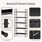 HealSmart 5 Tier Bookshelf, Free Standing Book Shelf Home Office Bookcase Shelf Storage Organizer for Bedroom, Living Room, Bathroom, Office, Balcony, Black