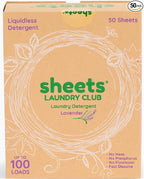 Sheets Laundry Club Laundry Detergent Sheets, 100 Loads - Lavender Scent, Eco-Friendly, Quick-Dissolving Formula, Hypoallergenic, Septic Safe, Plastic-Free Packaging - 50 Sheets
