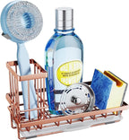 SWTYMIKI Sink Caddy Kitchen Sink Organizer with Detachable Brush Holder, Stainless Steel Sponge Holder with Removable Drip Tray Sponge Caddy for Kitchen Countertop, Rose Gold