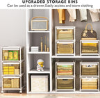 3 Drawer Storage Organzier - Plastic Drawer Stroage, Stackable Storage Drawers, Storage Bins with Wheels, Foldable Drawer Organizer, 20 Quart/Bin, Total 60 Qurat
