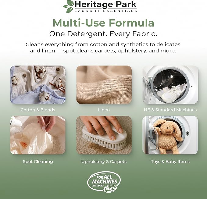 Heritage Park Luxury Laundry Detergent | Dermatologist Tested Plant based Natural & Enzyme Laundry Detergent | Sensitive Skin Friendly - Spring Magnolia (32 fl oz)