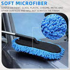 Tanlade 2 Pack Microfiber Car Duster Exterior Scratch Free with Extendable Handle Soft Car Duster Kit for Cleaning Dust Brush Set for Exterior Interior Cleaning Tools (Blue Gray)
