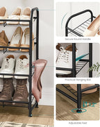 SONGMICS Stackable Shoe Rack, 4 Tier Metal Shoes Rack Storage Shelf, Holds up to 16 Pairs Shoes, Adjustable Slanted Shelves Shoe Tower Organizer for Closet Entryway Small Spaces, Black