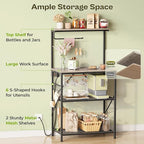 Huuger 4-Tier Bakers Rack with Reversible Power Outlet, 23.6 Inch Microwave Stand, Kitchen Bar, with Top Shelf, 6 S Hooks, Greige