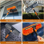 20 ft+ Reach Squeegee Window Cleaner Duster 2 in 1 Rotatable Window Cleaning Tool Kit with 3-14 ft Extension Pole, Window Washing Equipment for Indoor Outdoor Window Car Glass - 3 Pads