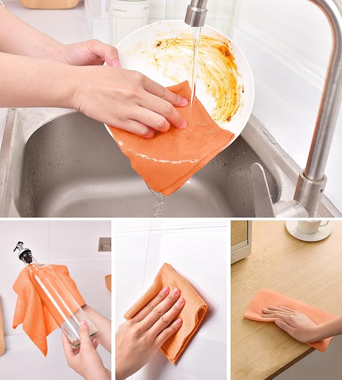 KitchLife Microfiber Cleaning Cloth Roll, 100 Pack - Tear-Away Microfiber Paper Towels, Lint-Free, Reusable, Washable for Kitchen, Car, Dishes, and Sensitive Surfaces (Coral)