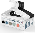 Neaties Plastic Hangers 50 Pack (60 Count) – Made in the USA – 6lb Capacity Standard Clothes Hangers with Strap Hooks for Dresses, Lingerie, Shirts, Pants, and Jackets – White & Black