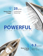 Large Irons Steamer for Clothes, 1500W Iron Non-Stick Ceramic Soleplate, 500 Microsteam Holes, Powerful Steam Iron, Auto shutoff, Self-Cleaning, 12.31oz Water Tank Ironing Clothes for All Fabrics