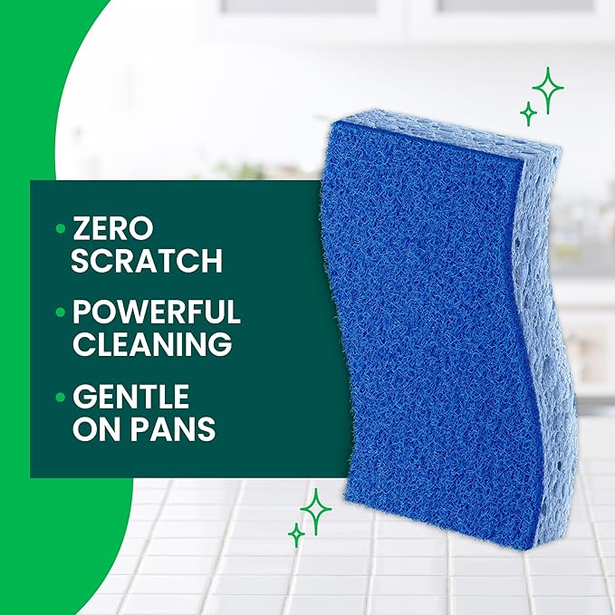 Scotch-Brite Zero Scratch Scrub Sponge, 3 Kitchen Sponges for Cleaning Around the Home, Bathroom & More, Effective + Gentle Dish Scrubber, Best for Nonstick Pots and Pans, Safe on Most Surfaces