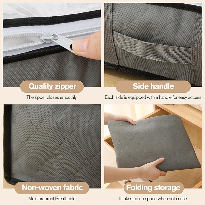 90L Under Bed Storage Containers, Closet Organizers and Storage Bins, Foldable Underbed Storage Bags for Blanket, Clothing, Comforter, Sweaters, Pillows, Linen Sheets, Wrapping Paper, Gray