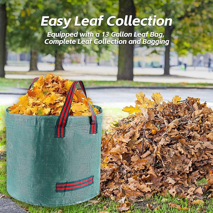 Adjustable Garden Leaf Rake for Leaves 68 inch Garden Tools Set, Leaf Bag and Gloves, Long Handle Stainless Steel Metal Heavy Duty Rake for Yard Lawn Shrub Garden Beds