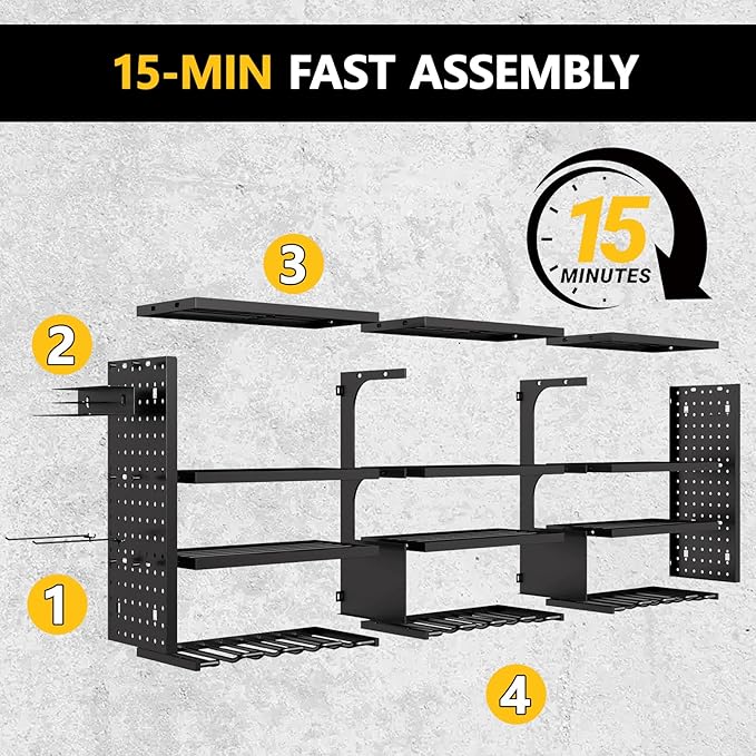 49" W Large Power Tool Organizer Wall Mount, 4 Layer Heavy Duty Metal Tool Storage Rack with 12 Drills Holder, Utility Racks for Garage Workshop, Ideal Garage Organization Gifts for Men