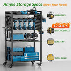Utility Cart & Tool Organizer with 3-Tier Shelves, Pegboards & Electric Drill Holder | Heavy-Duty Rolling Cart for Garage & Workshop | Mobile Tool Storage & Gift for Men