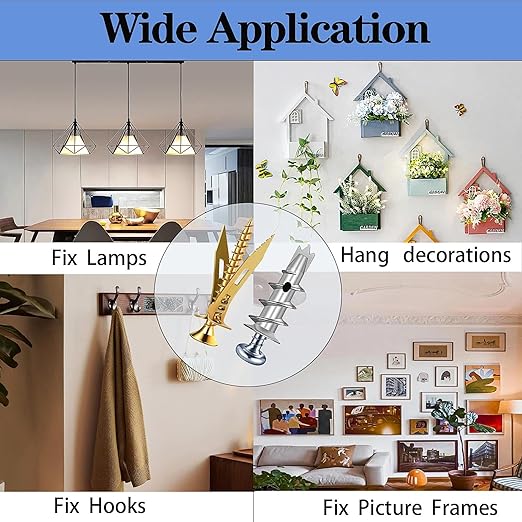 380pcs Self Drilling Drywall Anchors with Screws, 5 Different Sizes Zinc Plated Steel Self-Drilling Anchors Set, Easy Application No Drill or Holes in Wall