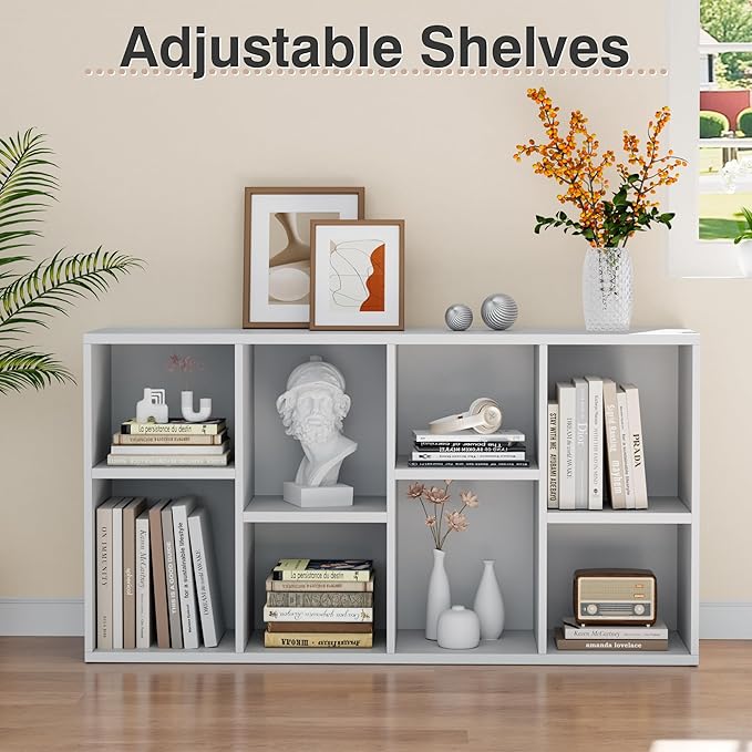 YESHOMY 8 Cube Bookcase, Open Frame 2-Tier Book Shelf, Bookshelf Storage Organizer with Adjustable Shelves for Organization, Room Decor, Milk White