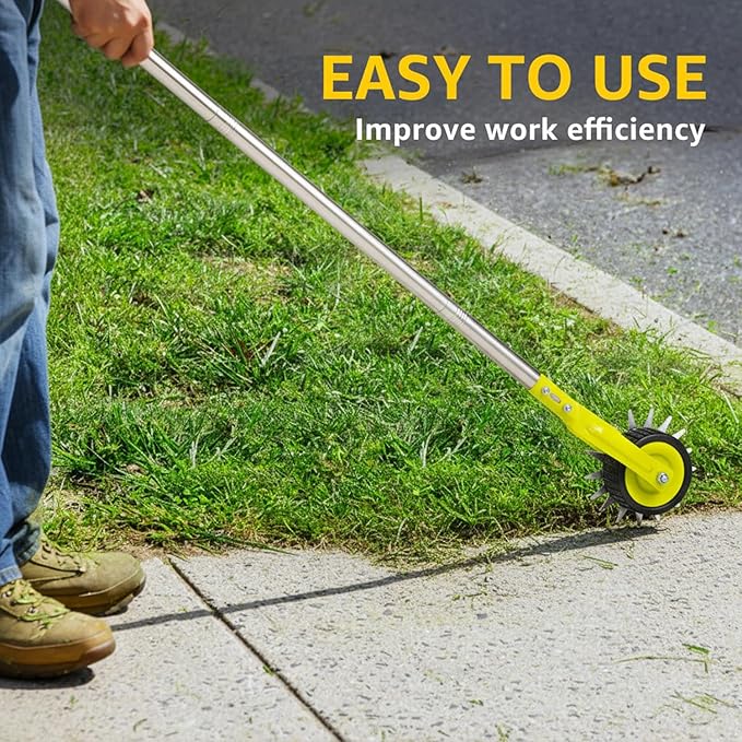 58-Inch Manual Edger Lawn Tool, Wheel Rotary Edger with Adjustable 4-Section Stainless Steel Handle & Cushion Grip, Rust-Resistant for Sidewalk, Driveway, Garden, Landscaping