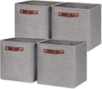 HNZIGE Collapsible Storage Basket,(4Pack) Cube Storage Baskets for Organizing Shelves,Fabric Baskets for Storage,11x11 Storage Basket for Dog Toys,Closet,Book,Clothes Storage with Handles(Grey)